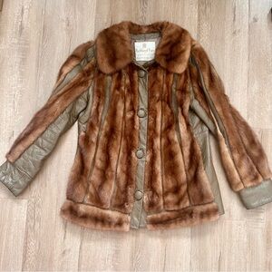Richland Furs Inc. Mink Fur Jacket with Leather Insert Brown Green - Excellent